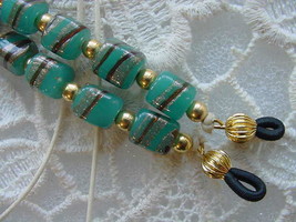 #E-260) Aqua blue swirl glass bead Eyeglass leash holder chain - $24.99
