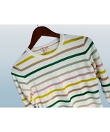 Brooks Brothers Cotton Crewneck White Gold Green Stripes Long Sleeve Siz... - $34.32 CAD