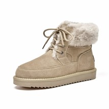 Snow Boots Women Cow Suede Leather Lace Up Ankle Boots Warm Wool Ladies Winter F - £123.30 GBP