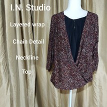 I.N. Studio Layered Wrap Chain Detail Neckline Knoted Waist Top Size 1X - £7.99 GBP