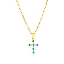 14K Yellow Gold, Green Garnet &amp; Diamond Cross Pendant - (11 Stones) - £245.26 GBP