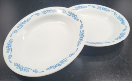 (2) Corelle Cornflower Rim Soup Bowls Set Vintage Corning Blue Floral Glass Dish - $66.20