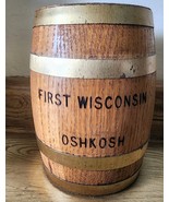 Vintage First Wisconsin Oshkosh Wood Barrel Coin Bank With Combination S... - $339.94 MXN