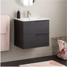 New Ebony 24&quot; Varina Wall Mounted Single Vanity Set - with Warm Oak Cabinet Fram - £485.44 GBP