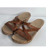 Crocs A Leigh Sandals Womens 9 Brown Tan Leather Wedge Strappy Open Toe ... - $26.99