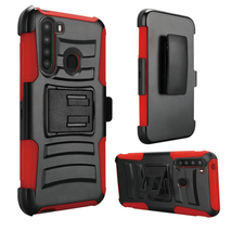 For Samsung A21 Hybrid Side Kickstand w/ Holster Clip Case BLACK/RED - £6.51 GBP