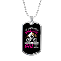 Mountain Bike Girl Necklace Stainless Steel or 18k Gold Dog Tag 24&quot; - £37.60 GBP+