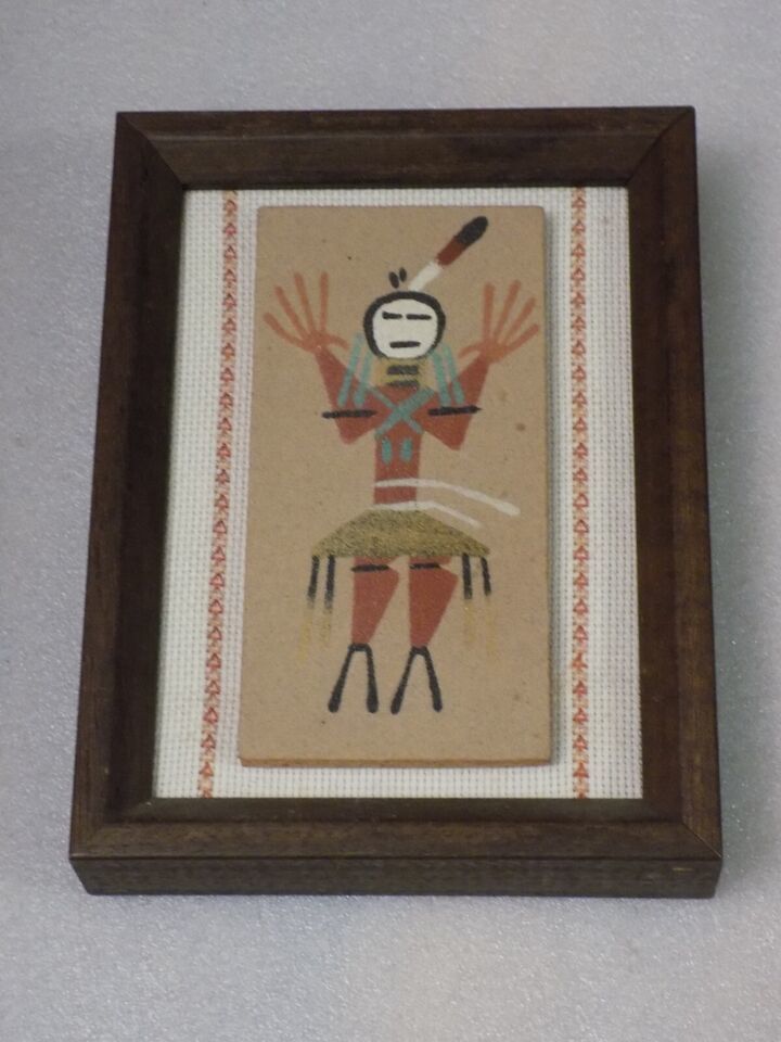 Primary image for Native American Navajo Yei Sand Painting Wall Picture Wood Framed