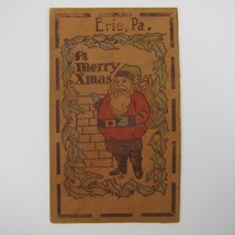 Antique Leather Postcard Christmas Santa Toys Chimney Holly Erie Pennsylvania - £15.62 GBP