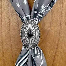 Western Silver Tone Concho with Black Center Stone Wild Rag Scarf Slide - $21.78