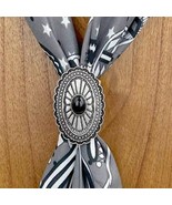 Western Silver Tone Concho with Black Center Stone Wild Rag Scarf Slide - $29.58 CAD