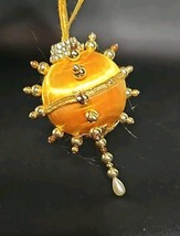 Vintage Satin Ball Beaded Push Pin Christmas Ornament Sequin Styrofoam Gold - $14.11