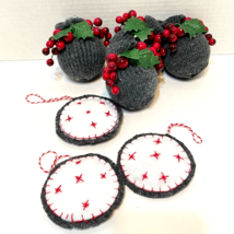 Vintage Handmade Gray Sock Felt and Berries Christmas Tree Ornaments Lot... - £15.57 GBP