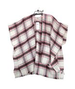 NWT Loft Soft Knit Plaid Poncho Cape Sweater Women&#39;s M/L Fringe Boho Fes... - $50.41 CAD