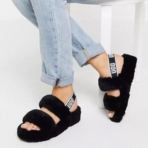 Size 5 Ugg Oh Yeah Slide Sheepskin Slipper Sandals - Black - £54.71 GBP
