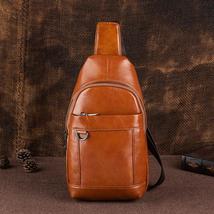 Men Leather Chest Bag 2022 New Vintage Soft Cowhide Solid Color Bags Leisure Man - £59.57 GBP
