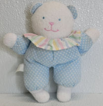Vintage Kids Gifts White Bear Plush Rattle Baby Toy Blue Polka-Dot Pastel Collar - £34.82 GBP