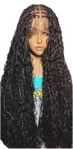 BOHO Human Hair Knotless Box Braids. Black 35in Braided Wig. Full Lace B... - $445.50