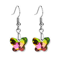 Green &amp; Red Crystal Butterfly Drop Earrings - £10.29 GBP