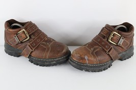 Vintage 90s Y2K Mens 8.5 Distressed Gothic Chunky Leather Strap Boots Brown - $138.55