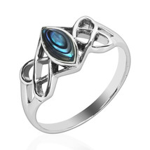 Celtic Trinity Knot Marquise Abalone Shell Sterling Silver Ring-8 - £13.95 GBP