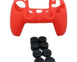Silicone Grip Red + (8) Multi Thumb Analog Caps For PS5 Controller Acces... - $8.99