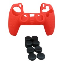Silicone Grip Red + (8) Multi Thumb Analog Caps For PS5 Controller Accessories - £7.08 GBP