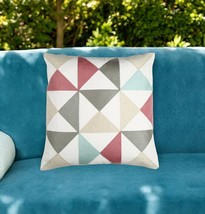 20&quot; White Gray and Red Handmade Geometric Indoor Outdoor Throw Pillow Co... - $74.49
