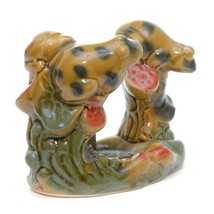 Vintage Ceramic Glazed Green Frogs on Waterlily Nuphar Figurine 5 inch - £16.79 GBP