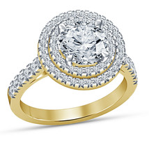 1.65 Ct White Forever Diamond Halo Engagement Ring 14K Yellow Gold Finish - $1,197.61 MXN