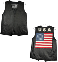 Bikers Dream Apparel Lined Button-down Black Leather USA Flag Vest Men&#39;s... - $869.64 MXN