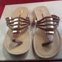 New Directions Thong Sandals Brown &amp; Gold Flip Flops - Size 8.5 - £11.70 GBP