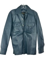 VTG Cortini 1970s Vegan Leather Blue PVC Jacket Men&#39;s SMALL Disco Faux V... - $59.39