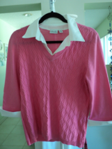 KIM ROGERS PETITE PINK SWEATER WITH WITH BLOUSE COLLAR SZ PL #7823 - $9.00
