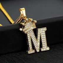 1.25Ct Real Moissanite Crown Initial Letter &quot;M&quot; Pendant 14K Yellow Gold Plated - £104.62 GBP