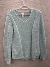 Womens Chicos Blue Sequin Shine Samantha Long Sleeve Sweater Size 1 (Med... - $9.47