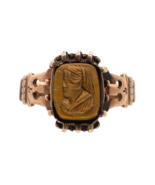 Victorian 10k Rose Gold Genuine Natural Tiger&#39;s Eye Quartz Cameo Ring (#... - $433.36 CAD