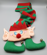 Christmas Elf Scarf Unisex Acrylic Ugly Elf Sweater Wrap Bells Red Green Holiday - £7.67 GBP