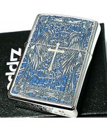Angel Cross Wing Plate Double Sided Blue Zippo Oil Lighter MIB - $2,062.41 MXN