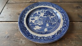 Antique Willow Glasgow Blue Flow Plate 8 5/8&quot; - £30.03 GBP