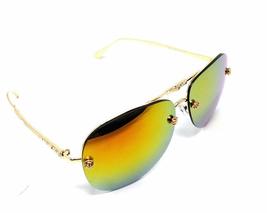 Dweebzilla Luxury Gold Metallic Rimless Aviator Sunglasses w/ 3D Rose (G... - £6.91 GBP