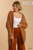 Plus Size Camel Brown Long Sleeve Cardigan Sweater Open Front Fall Outer... - £23.15 GBP