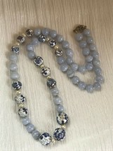 Vintage Hand Knotted Light Blue Lacey Agate w White Cloisonne &amp; Freshwater Pearl - £60.04 GBP