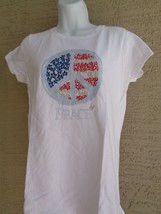 Nwt Hanes Small S/S Graphic Crew Neck Tee Shirt White With Glitzy Peace - £8.72 GBP