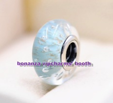 925 Sterling Silver Handmade Glass Mint Glitter Murano Glass Charm Bead - £3.78 GBP