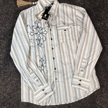 Indigo Star Western Dress Shirt Medium Slim Fit Button Down Embroidery - $16.25