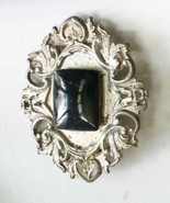 Antique Silvertone Black Glass 19th Century Victorian Baroque Belt Buckl... - £23.94 GBP