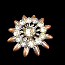 Vtg Silver Bronze Tone Clear Rhinestones Sunburst Flower Brooch Pin 1.75 inches - $38.85