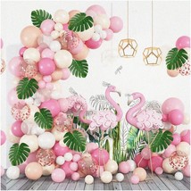 Flamingo Paradise Balloon Arch Kit - 132pcs Pink &amp; Peach Balloons with Tropical - $27.71