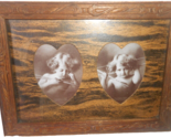 Antique Cupid Awake Cupid Sleeping Intricate Matted Wood Frame Heart Cut... - $31.68